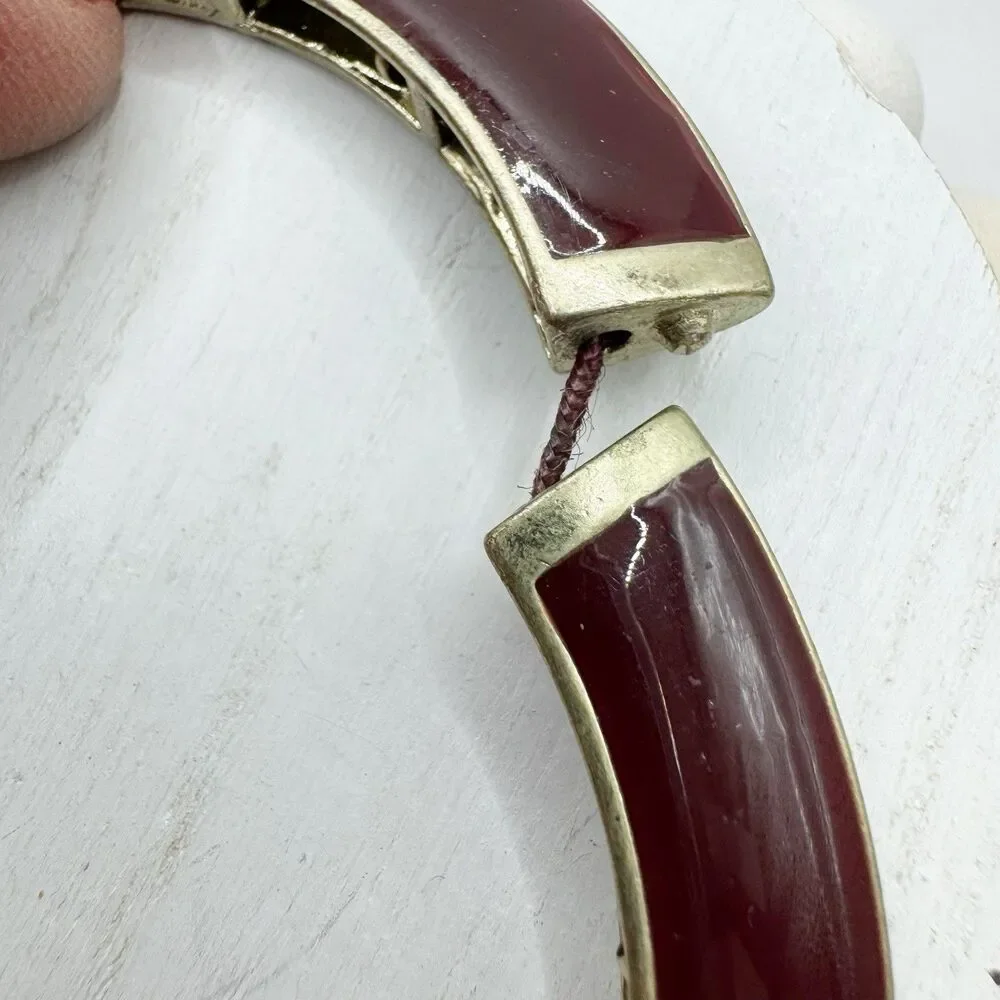 Lia Sophia NEW Burgundy Enamel Stretch Bangle Bracelet Fall Autumn Gold Tone